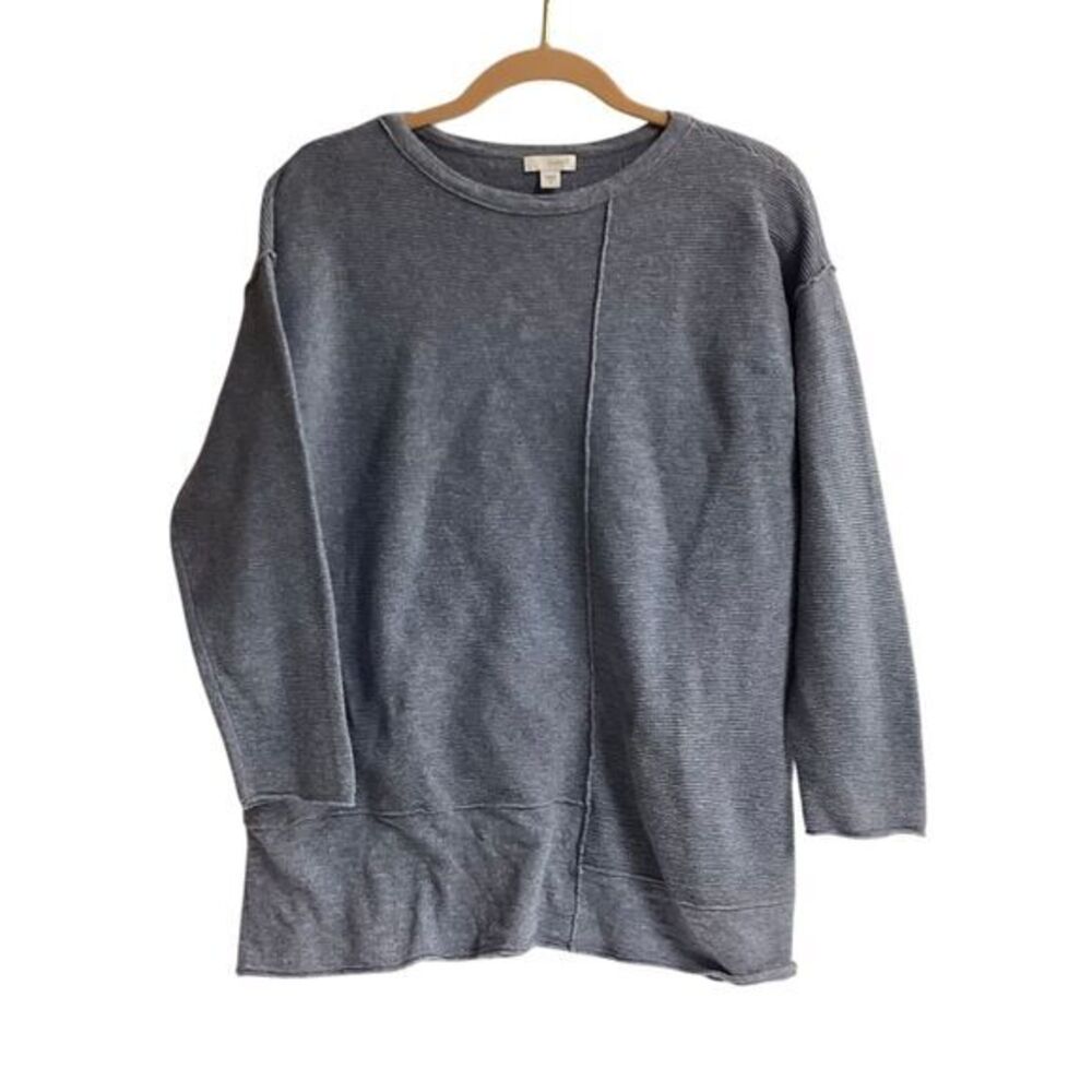 Pure Jill Blue Cotton‎ Ribbed Asymmetric Seam Sweater Casual Size M 3/4 Sleeves